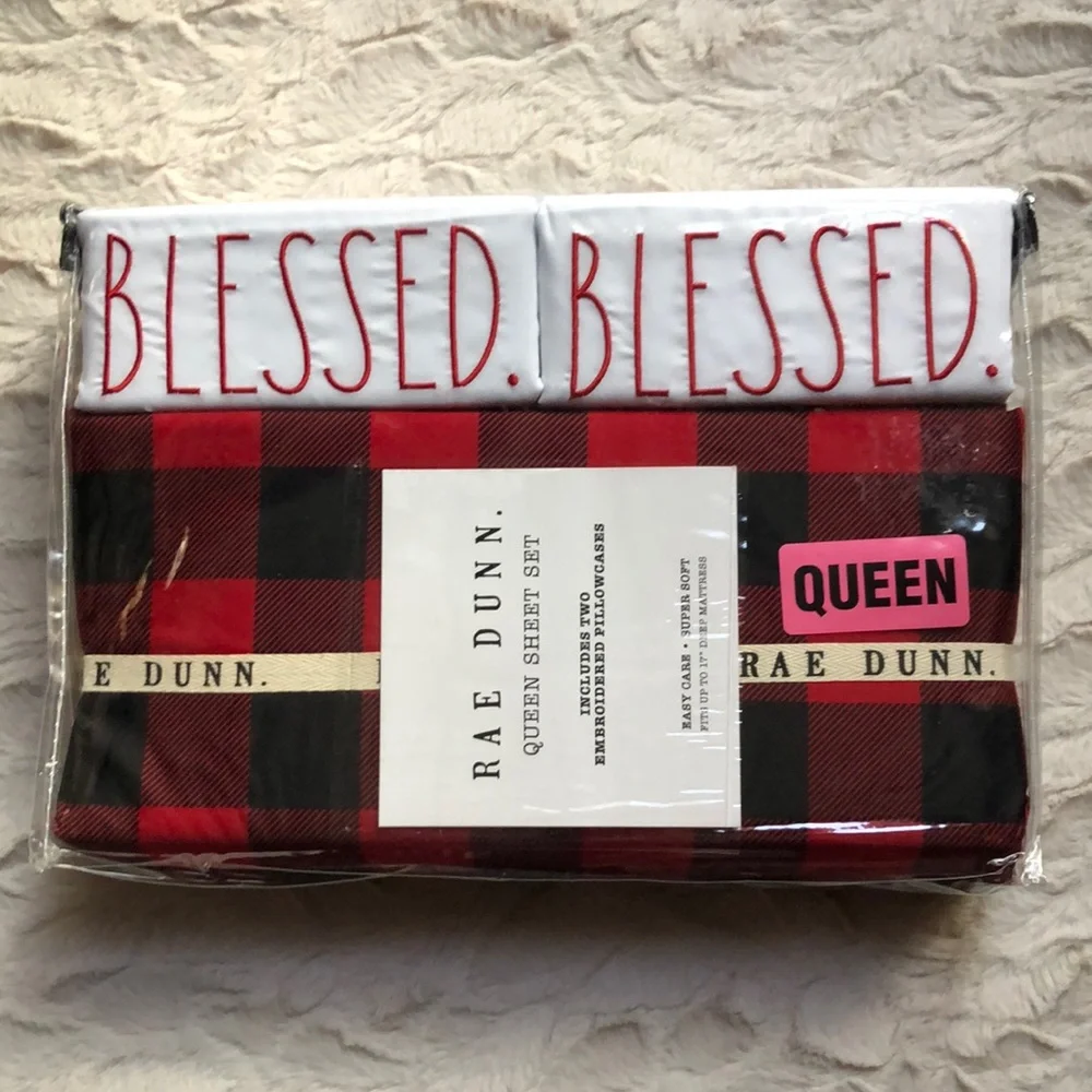 Rae Dunn BLESSED Queen Sheet Set